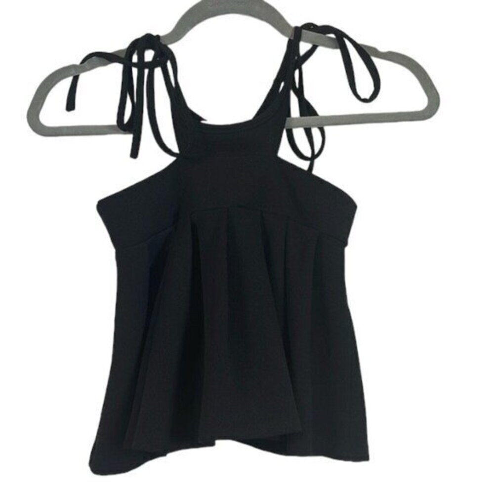 Women's One by One Black Tie Strap Peplum Blouse Top Shirt Size Med EUC #2389